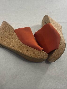 Lucky Brand Sandals Womens 7~ M Cork Wedge Heels Slide Slip On Orange Band